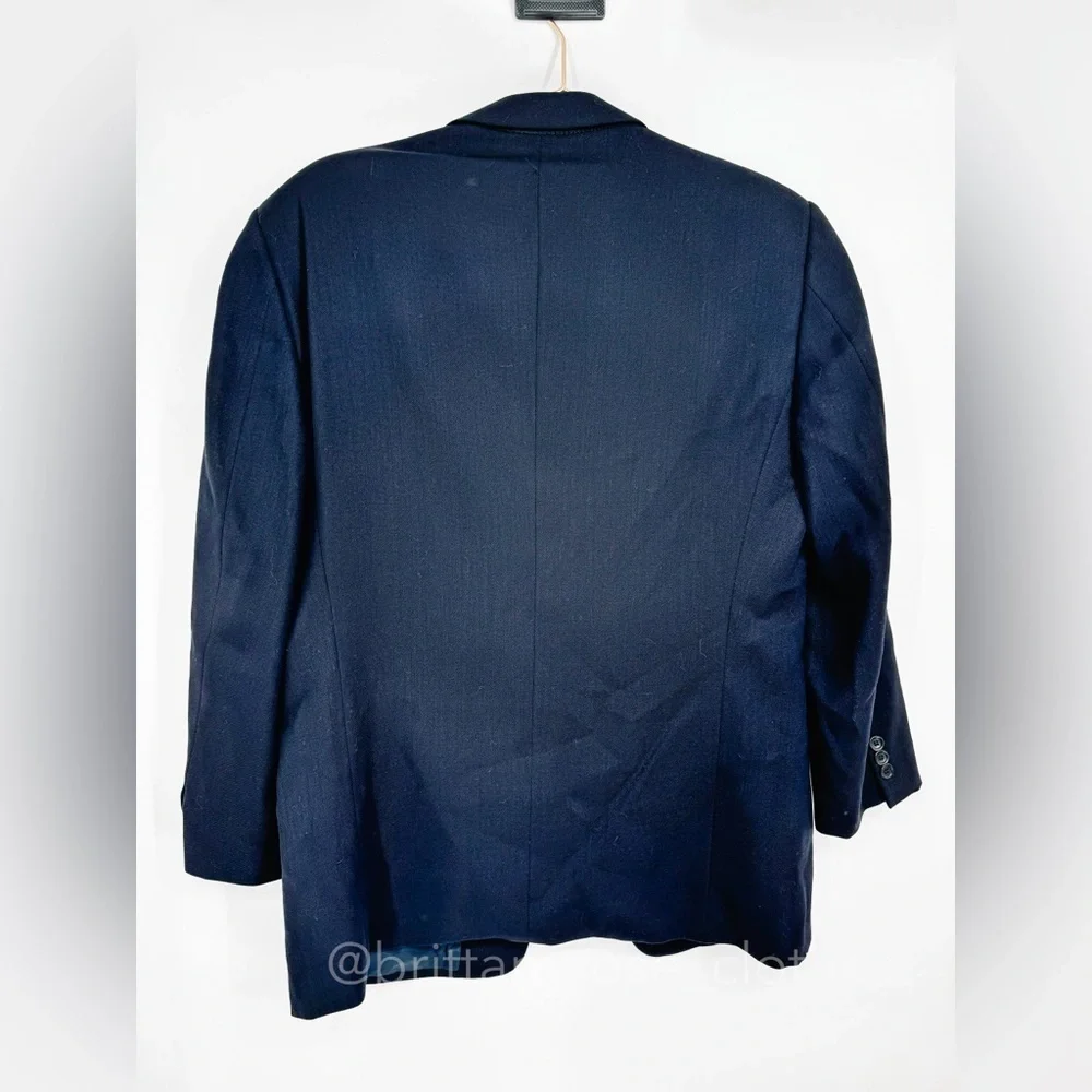 ARMANI COLLEZIONI Vintage Navy Blue Wool Three-Button Classic Blazer Jacket